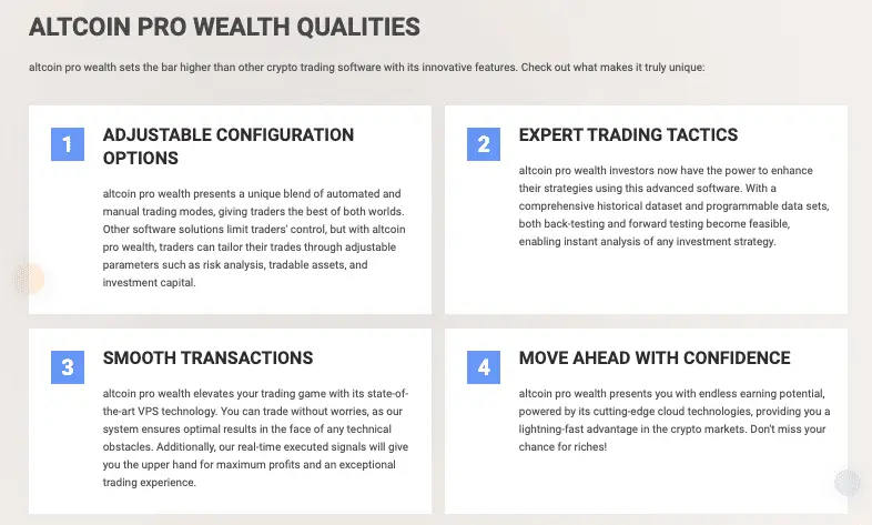 altcoin pro wealth qualities