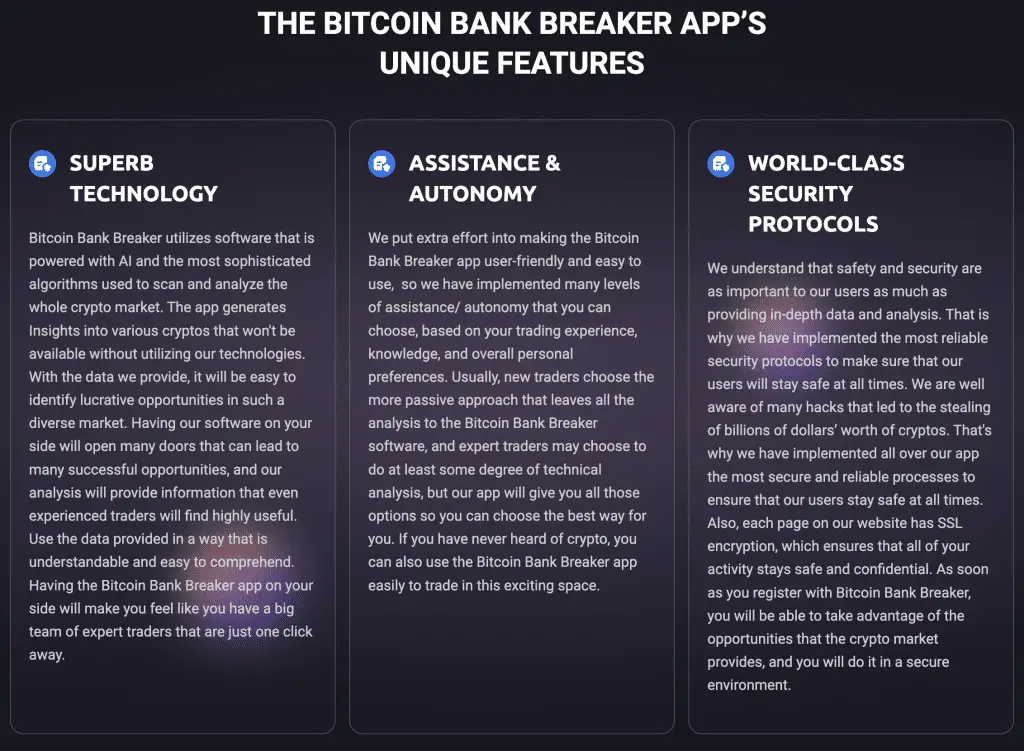 Robotrading Bitcoin Bank Breaker features