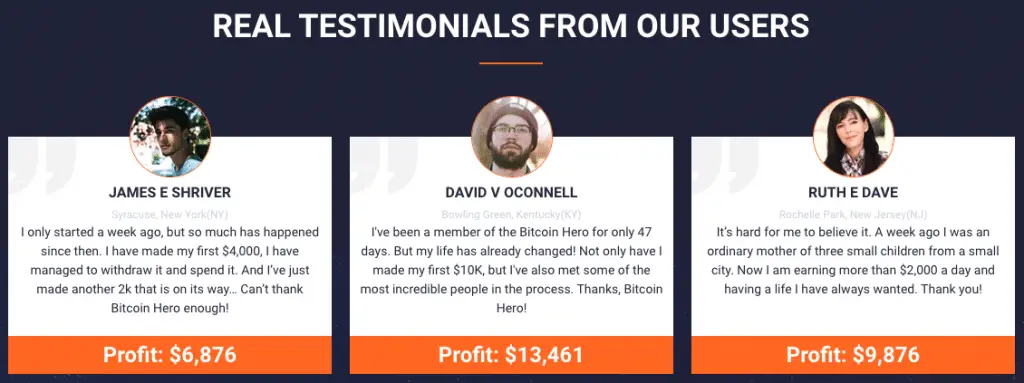 Robotrading Bitcoin Hero testimonials